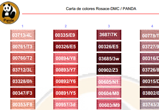 Carta de colores hilos panda